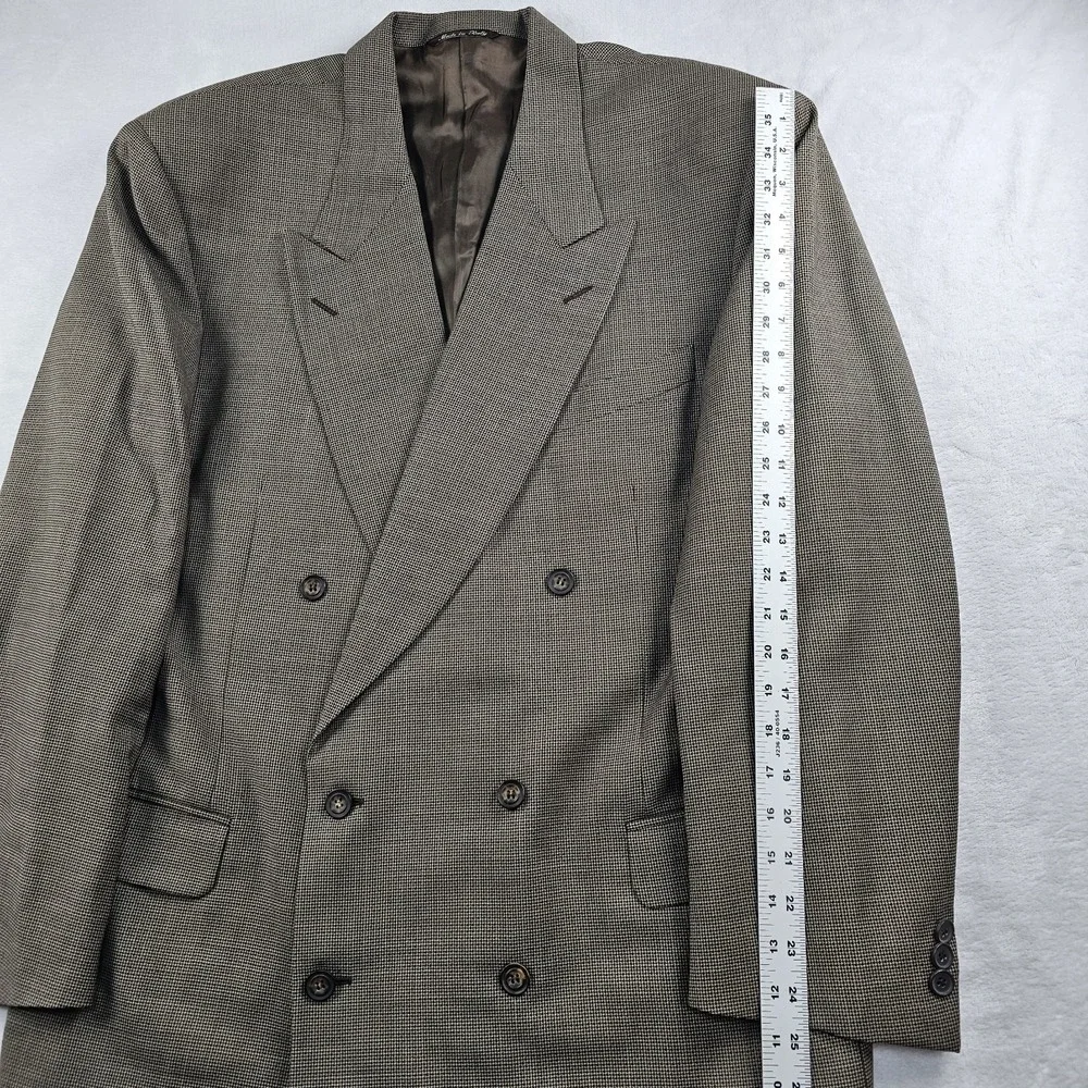 Canali Proposta Double Breasted Coat Mens 46L Jacket Houndstooth Navy Blue Brown